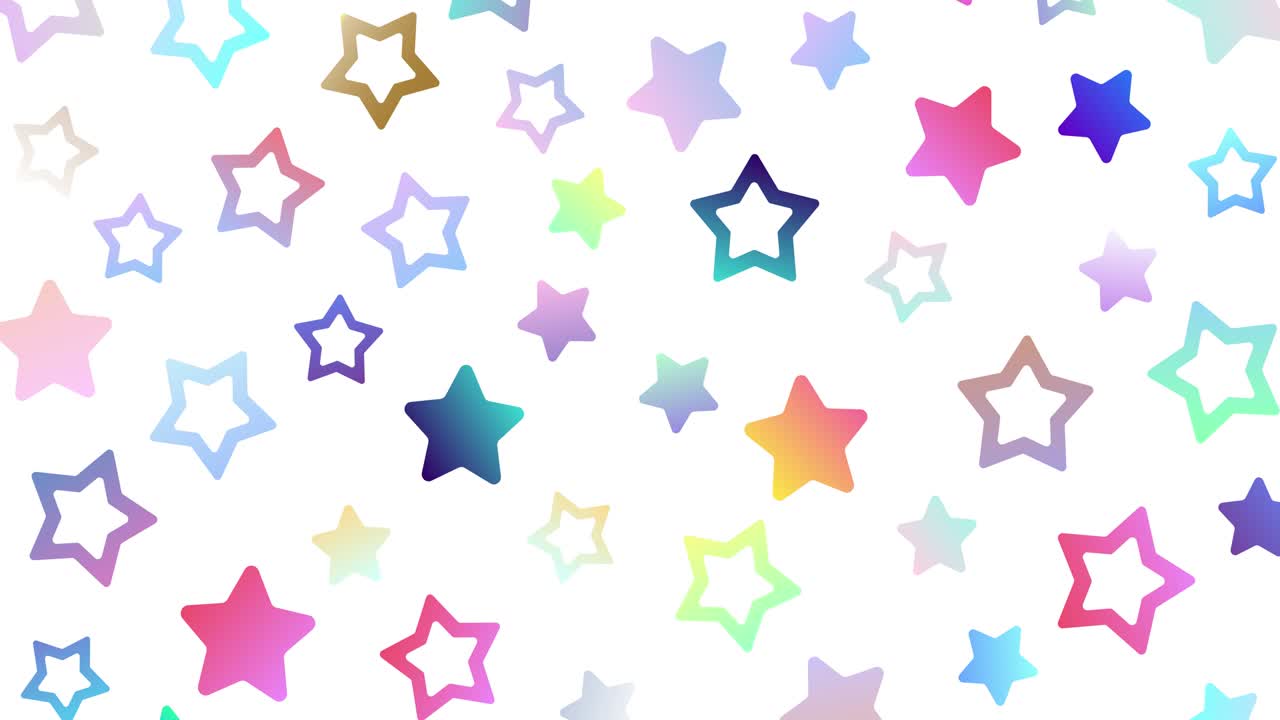 animación gradiente colorido estrellas voladoras aisladas en fondo blanco. estrellas moviéndose de arriba a abajo. efecto de video para el día de fiesta, bodas, año nuevo, navidad. canal alfa. bucle sin costuras 4k