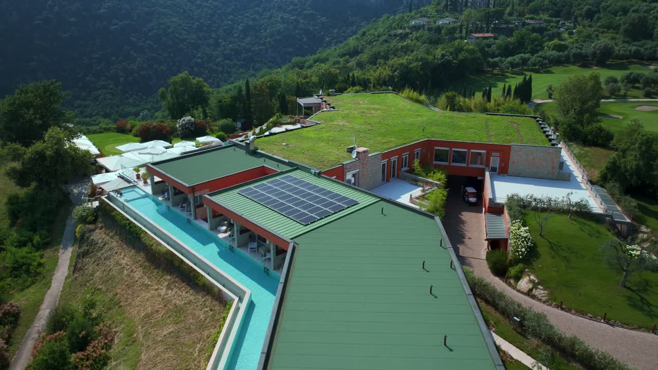 Drone Flying Over Rooftop Of Golf Ca 'Degli Ulivi Located In Marciaga, Italy