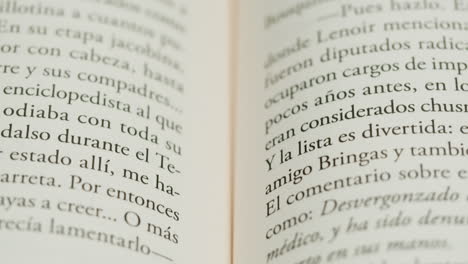 close-up of a book page with spanish text