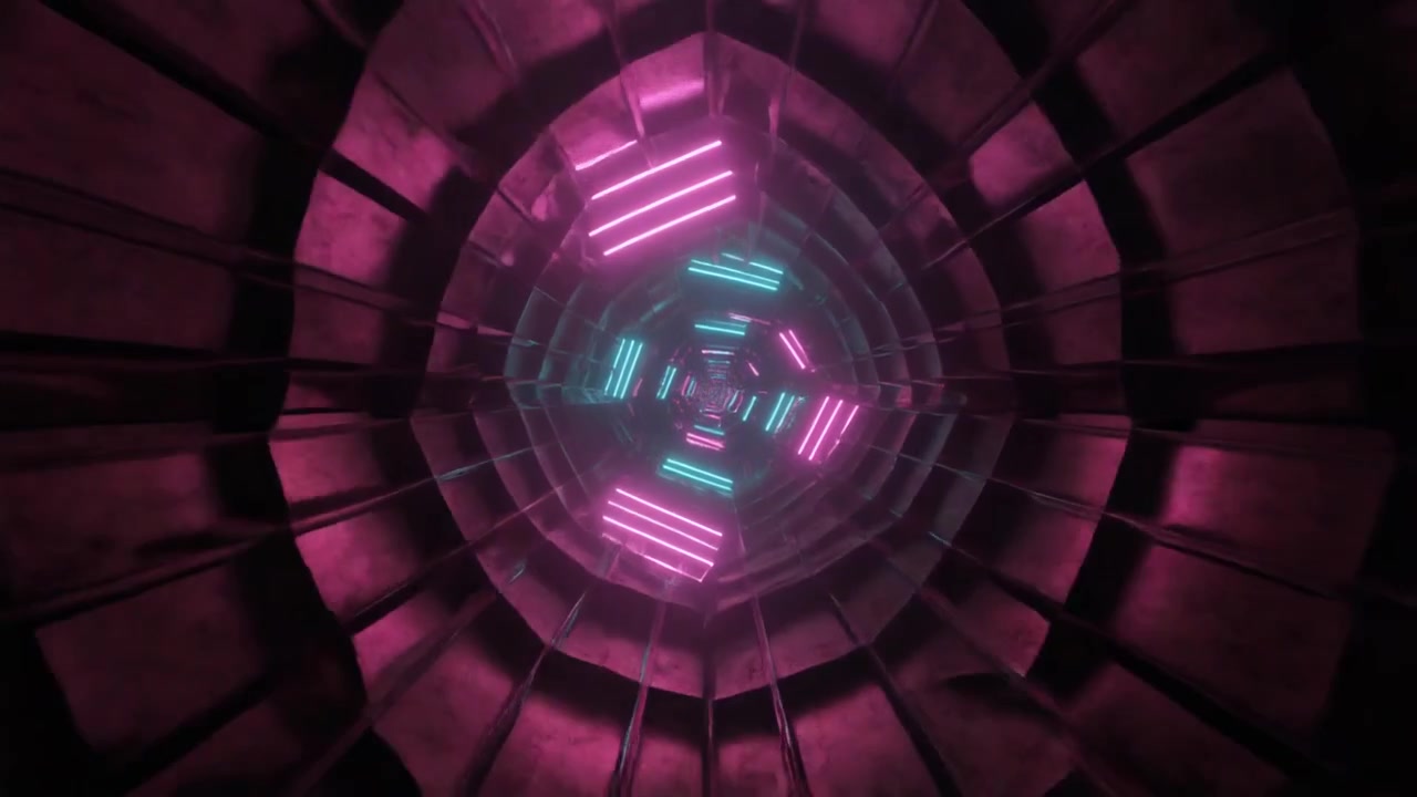 Futuristic Tunnel with Glowing Pink and Blue Neon Lights