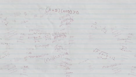 Mathematical-equations-moving-against-white-ruled-paper