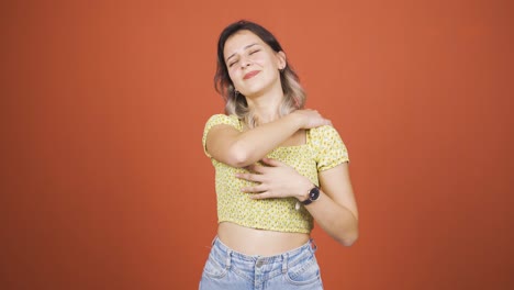 young woman with shoulder pain.