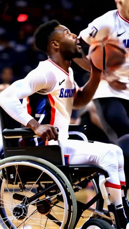 a man in a wheelchair is holding a basketball