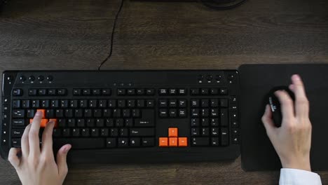 persona jugando juegos en la computadora, usando el mouse y el teclado.