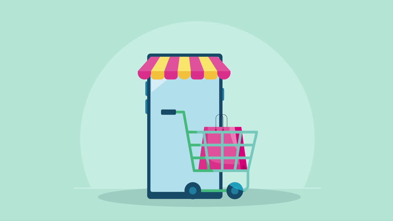 전자상거래 기술 애니메이션을 가진 스마트폰