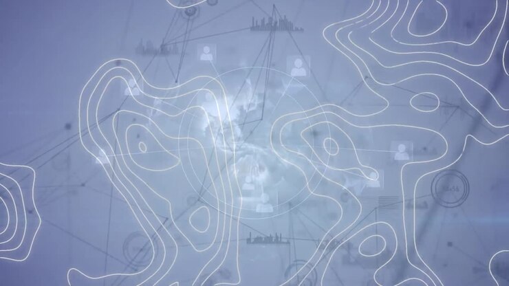 Animation of network of connections with globe over blue background