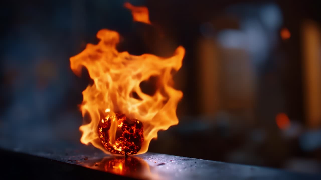 Vibrant Flames Dancing Above a Glowing Sphere: A Mesmerizing Display of Fire's Intensity and Motion Captured in Two Stunning Frames