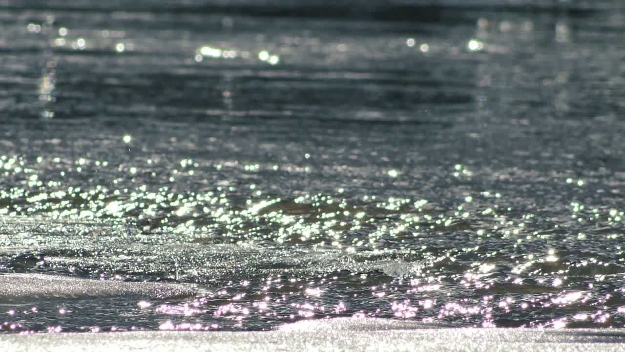 강의 큰 흐름에 투명한 얼음 조각