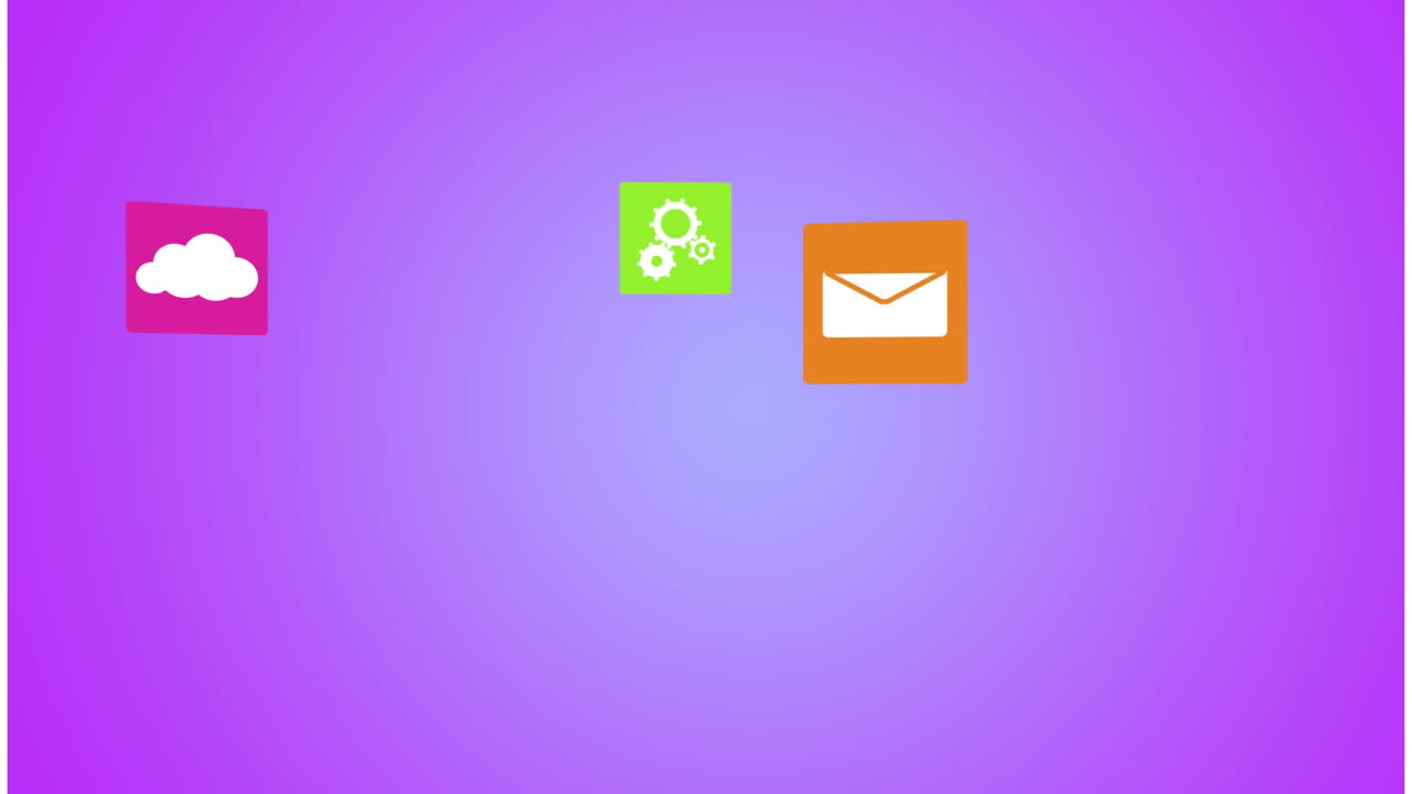 Animation of media icons on purple background