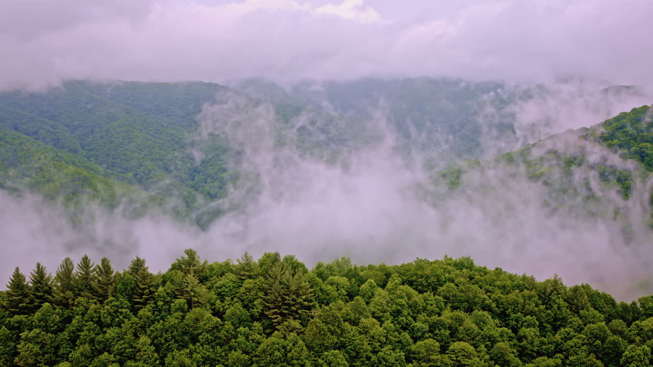 Epic drone capture of vapor rising over the Smoky Mountains