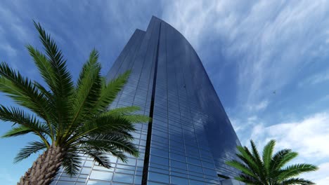 modern skyscraper in tropical setting