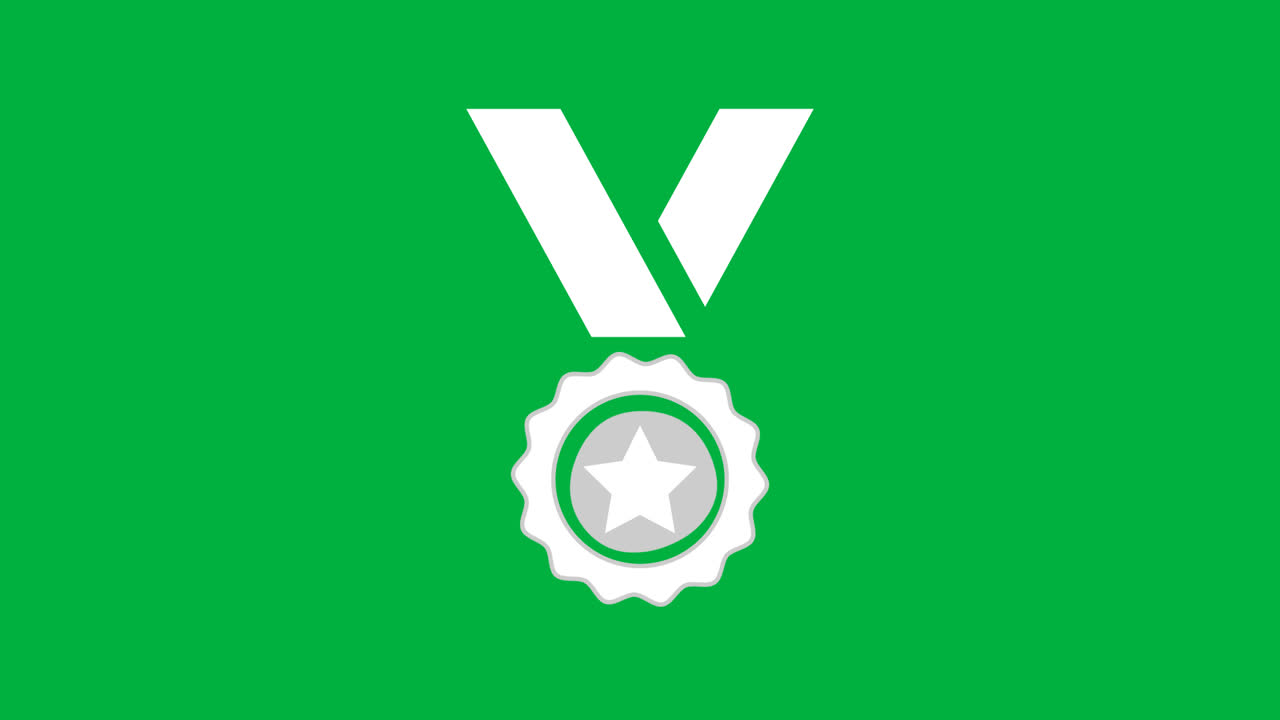 Animated V Letter and Medal Icon on Green Background