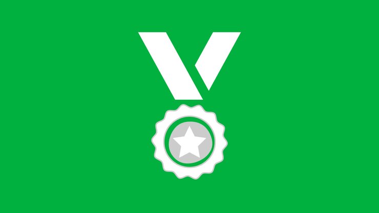 Animated V Letter and Medal Icon on Green Background