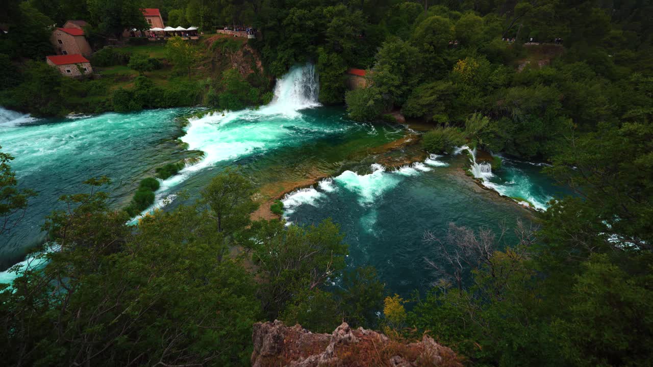 Spectacular view of turquoise lakes and waterfall cascades in Krka National Park during spring