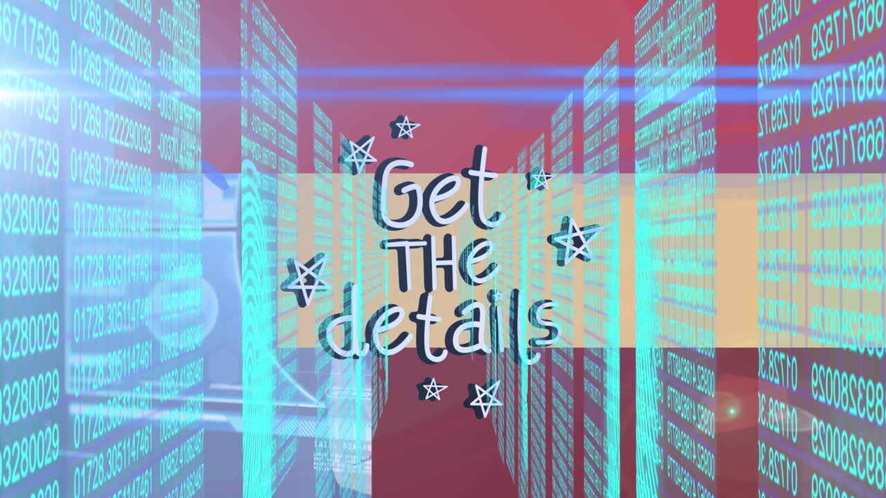 animación de las estrellas alrededor obtener los detalles texto, huella digital, múltiples números en fondo abstracto.