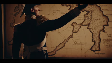 historical officer before a vintage map