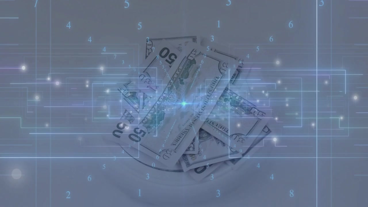 Overlay activating, sweeping light bars and pulsing flare over centered $50 stack, showing payments