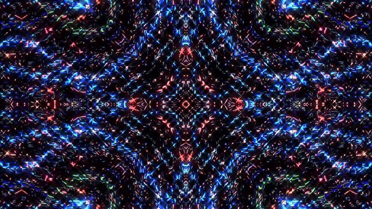 shining bright lines set wave motion, colorful, on black background