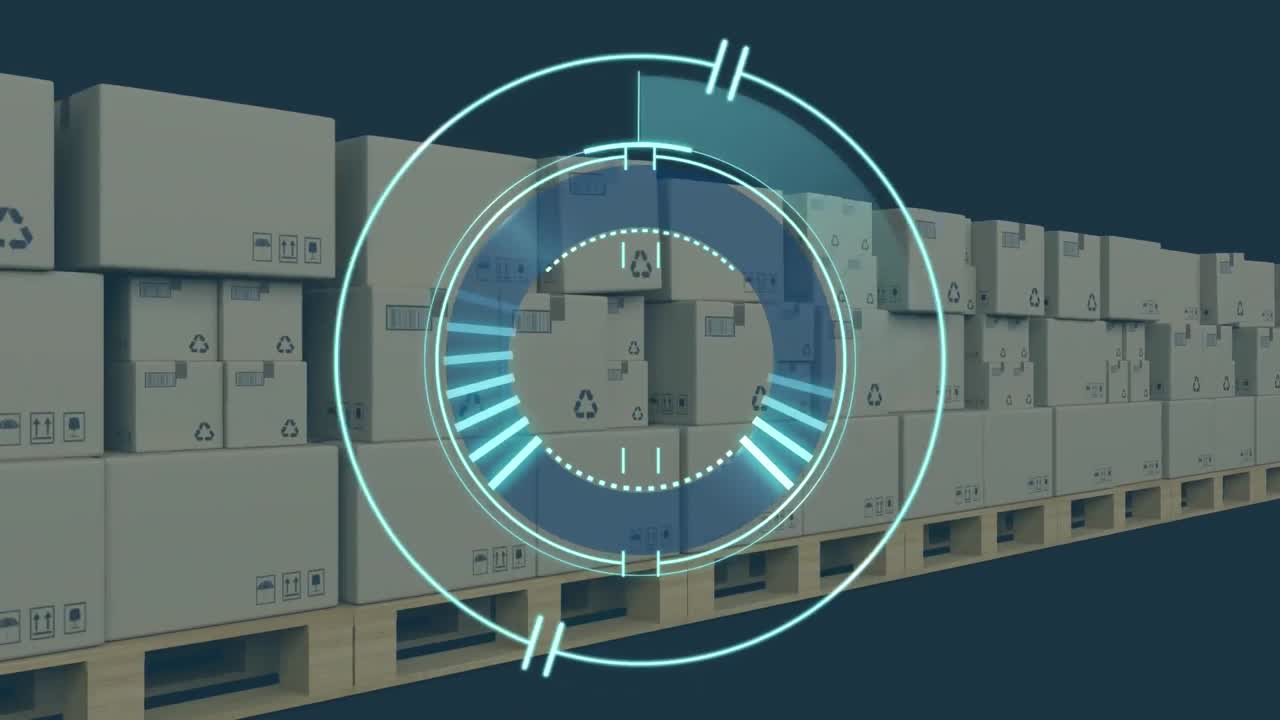 animación del escaneo del alcance sobre cajas de cartón.