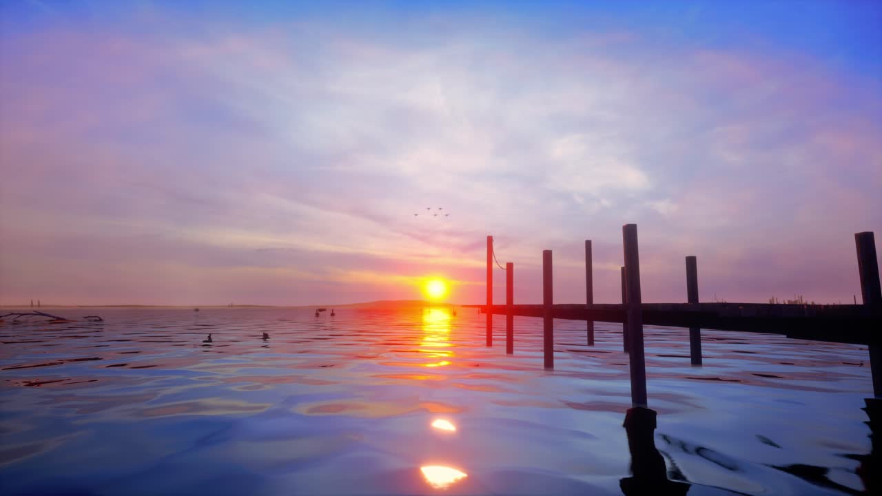 Wooden Jetty On The Lake, Sunset