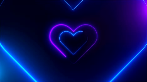 many neon heart shapes in space, abstract computer generated backdrop, 3d render backdround