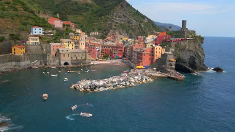 aerial 4k footage of vernazza, cinque terre in italy