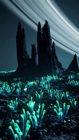 alien planet landscape with glowing flora