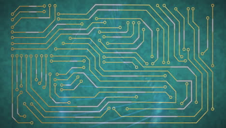 animación de una placa de circuitos de computadora sobre una cadena de adn en fondo verde