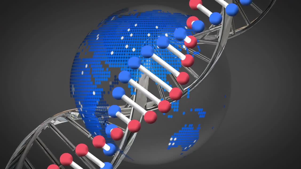 animación de la cadena de adn girando sobre el globo
