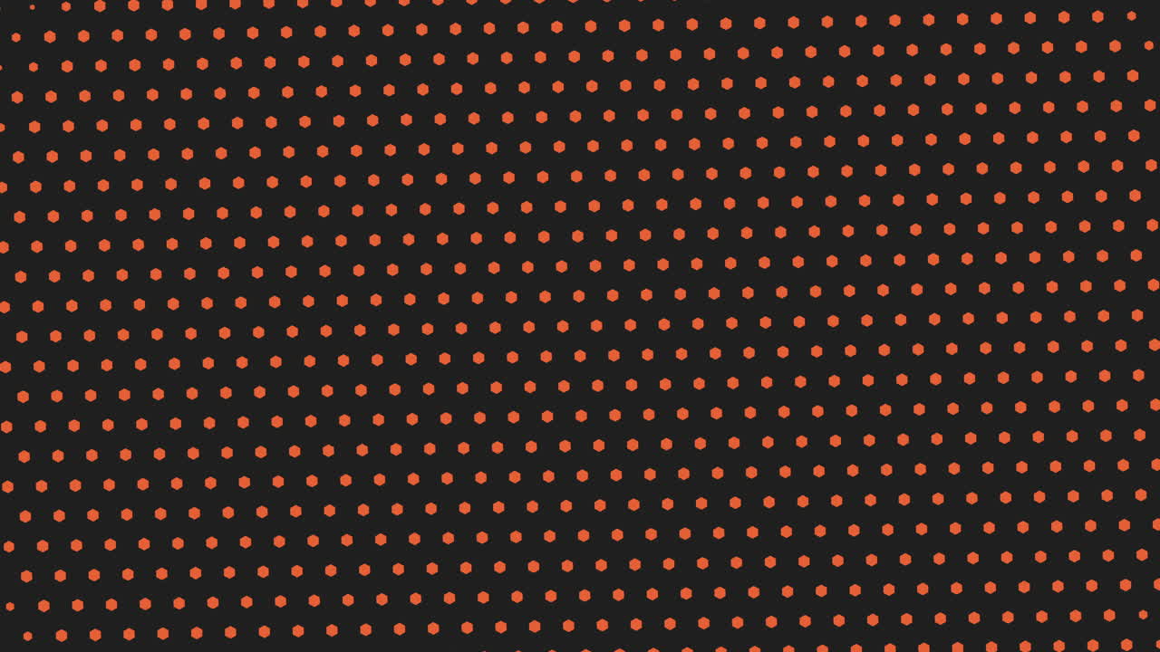 An eye-catching black and orange polka dot grid pattern on a dark background. The dots are small, evenly spaced, forming a symmetrical and uniform design