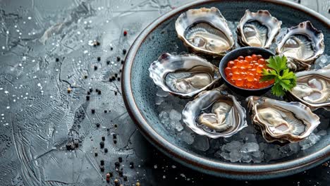 oysters with caviar and ice