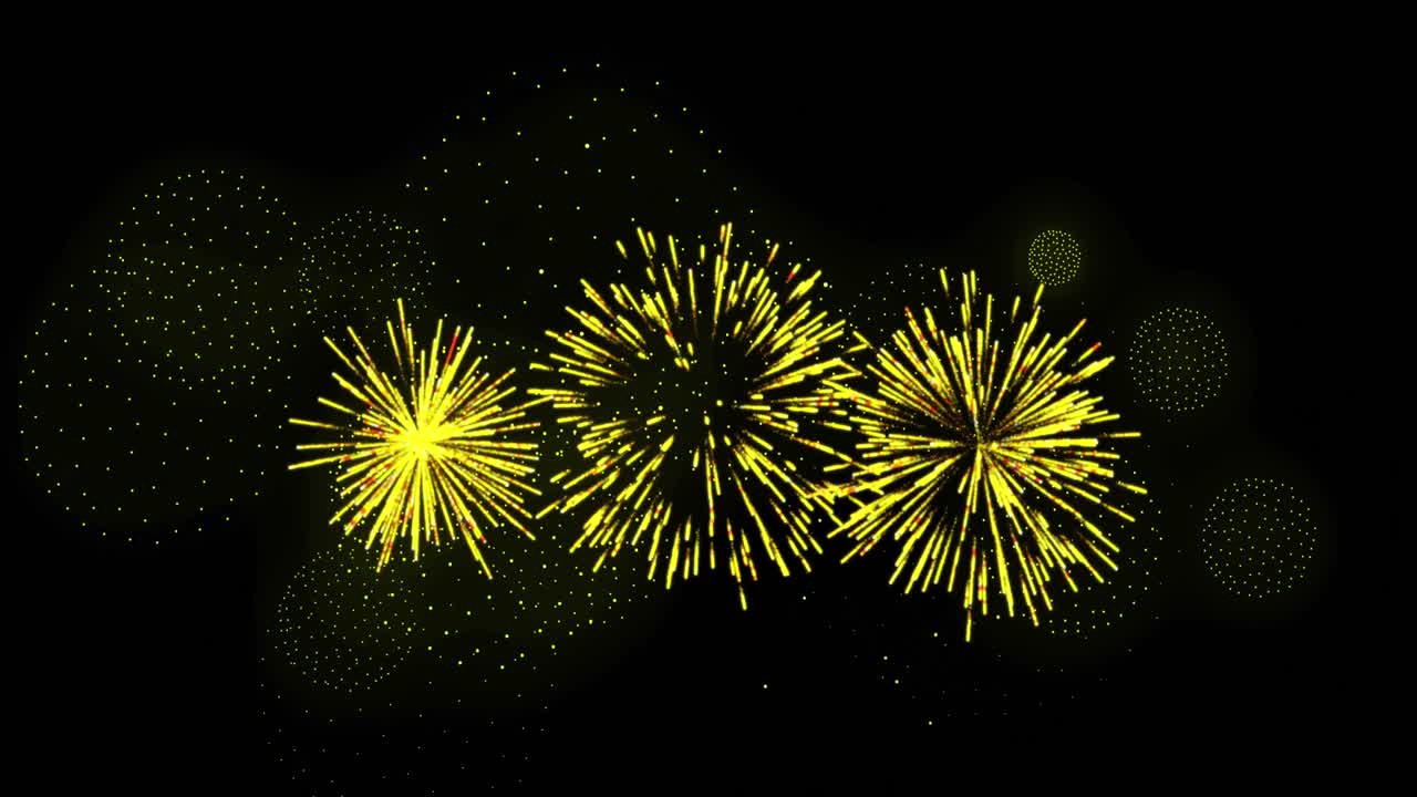 Animation of shapes and fireworks on black backrgound