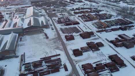 Aerial-overview-of-old-metal-recycling-plant-in-winter