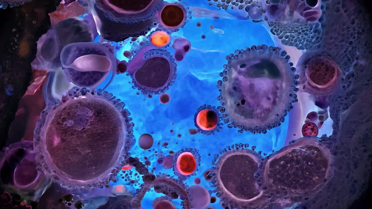 fotografía macro abstracta de burbujas y células de colores