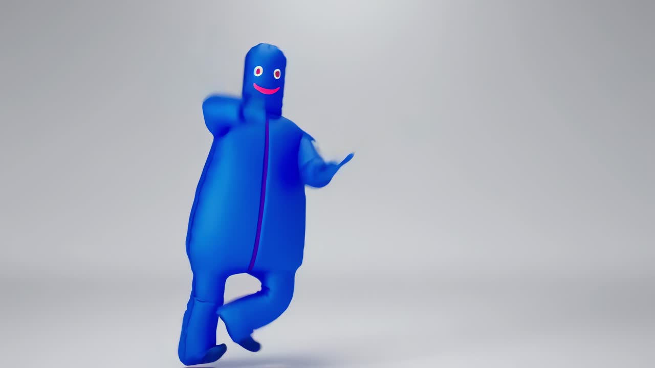 Playful inflatable tube man dancing energetically against white background, radiating joy and movement for marketing, advertising, and promotional content