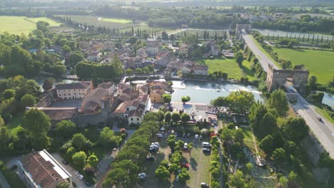 Aerial-Shot-of-Borghetto-Village-Near-Verona,-Italy