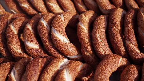 close-up of many sesame breads (simit)