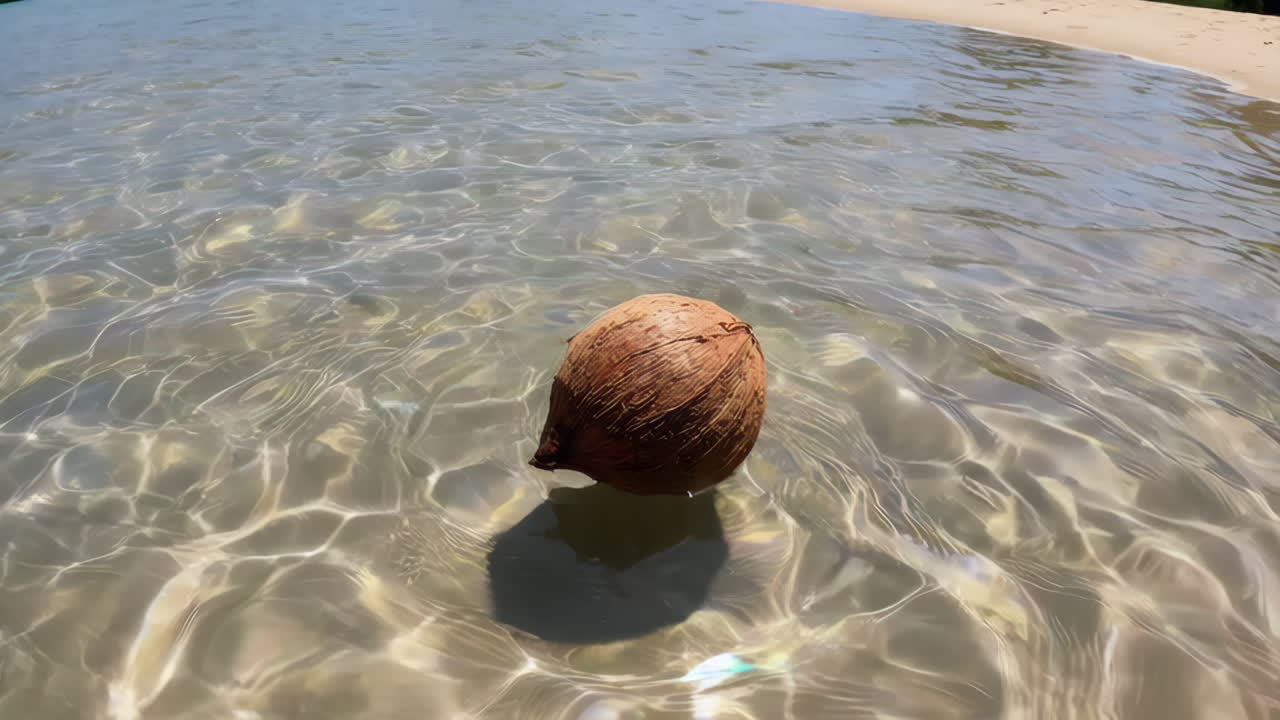 Coconut Floating in Shallow Water