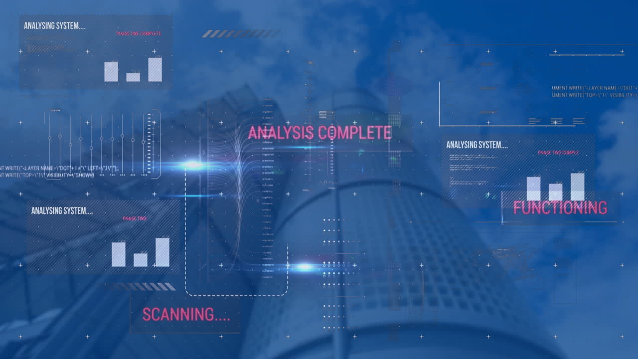 Animation of data processing over cityscape