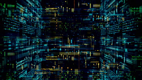 4k screen background with digital data code and hud elements, ideal for text titles and horizontal displays.