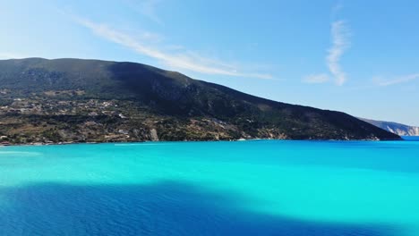 stunning blue ocean of agia kiriaki beach in greece - aerial drone shot