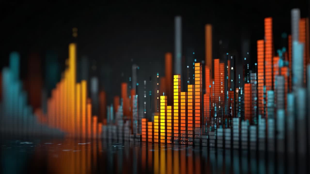 Dynamic Visualization of Audio Frequencies and Amplitudes Displayed as Colorful Bar Graphs Representing Sound Waves in a Modern Design