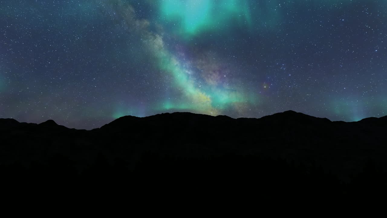 Fantastic aurora mountain Starry night northern Lights polar merry dancers 4k