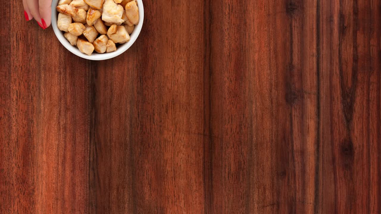 Offering diced grilled chicken meat