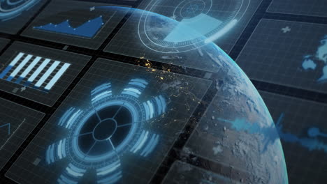animation of scopes scanning over blue grid with planet earth