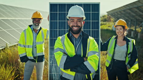 face, man and woman with smile for solar panel