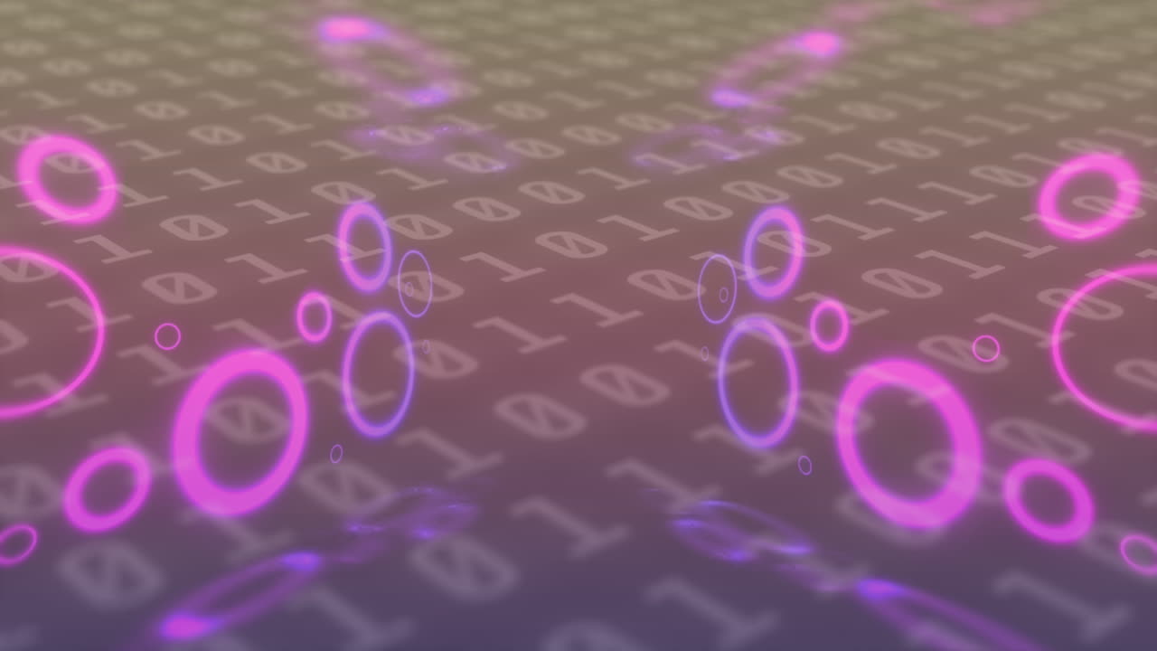 animación de círculos y codificación binaria en fondo negro