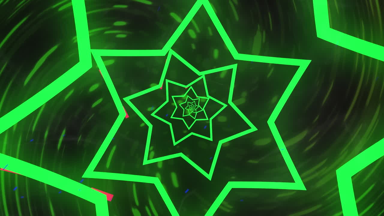 별 위에서 움직이는 네온 녹색 트레일의 애니메이션