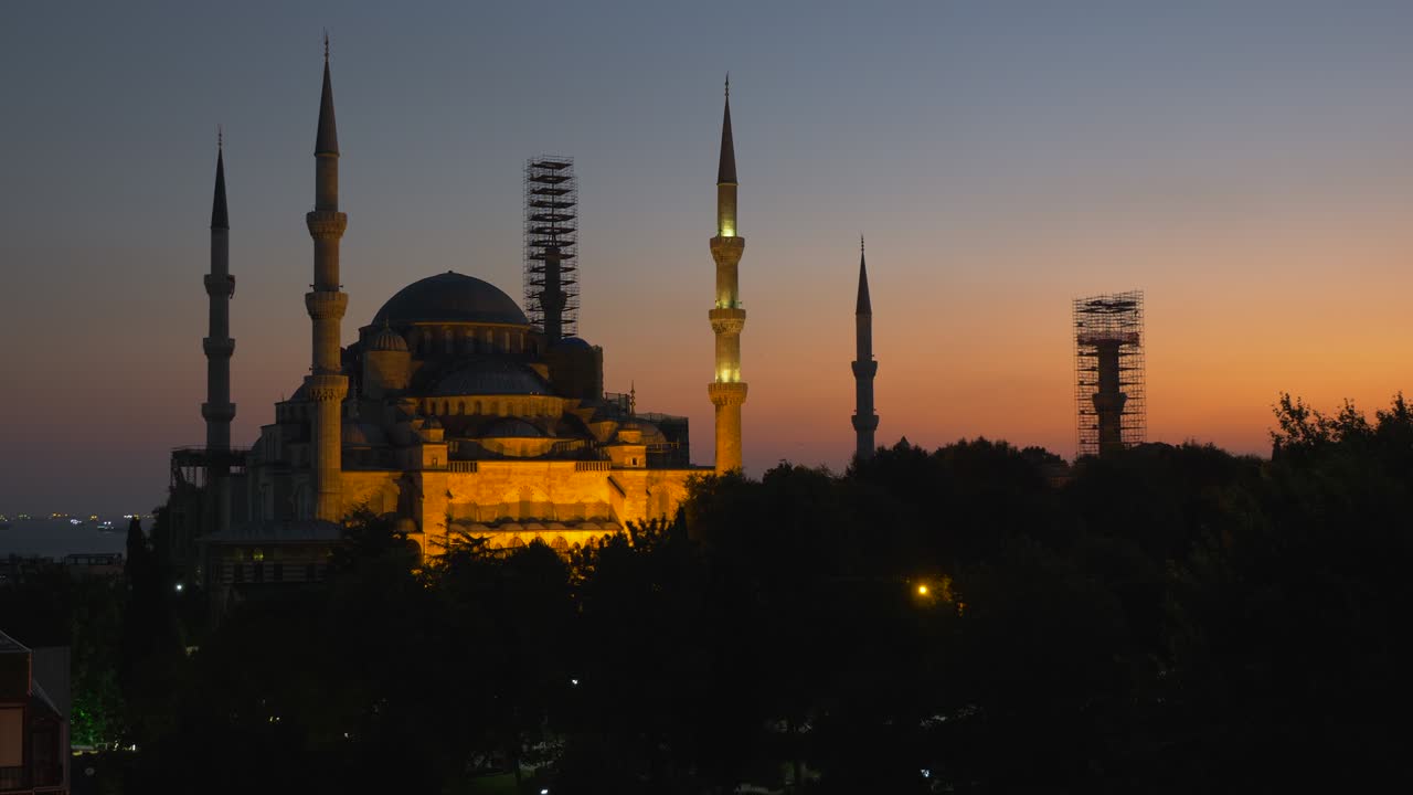 The Blue Mosque (Sultanahmet Camii) with sunset sky, Istanbul, Turkey
