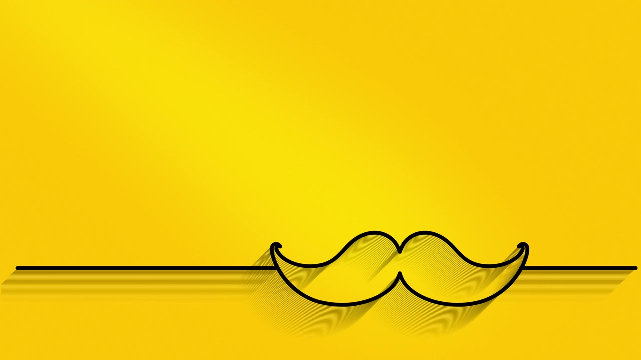 Sfondo promozionale per la Festa del Papà con un'icona a baffi vettoriale piatta e una leggera sfumatura su uno sfondo giallo.